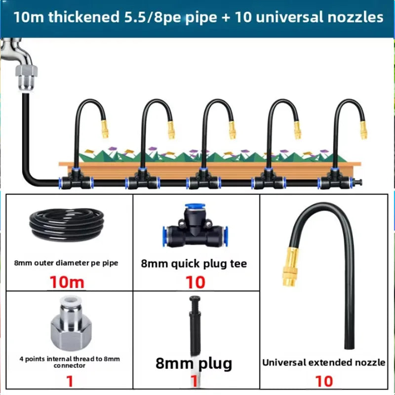 Kit Rotating Copper Nozzle Watering Irrigation Patio Misting Cooling System 8mm PE Pipe Universal Automatic Irrigation Sprinkler