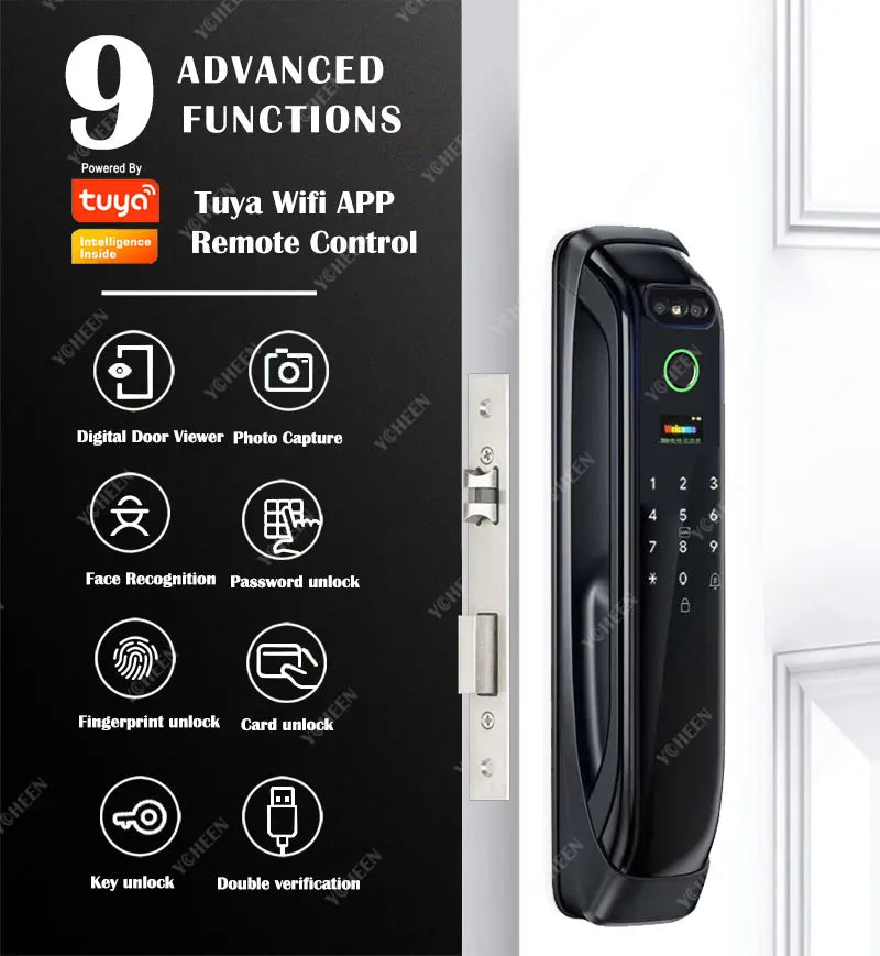 6068,5572,6072,6085 Mortise Lock Tuya Wifi App Camera Smart Digital Lock With Fingerprint Face Key Card Rfid