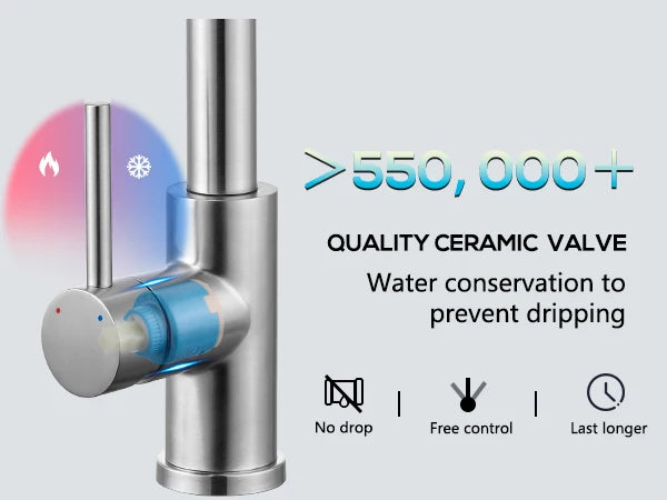 304 stainless steel kitchen tap, pull-out sprayer, brushed finish, 360° swivel, perfect sink mixer tap for kitchen toilet