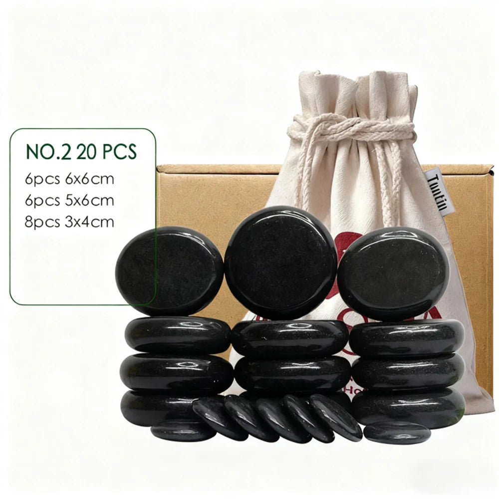 Stone Massage Set for Back Pain Relief - 20pcs Basalt by Tidesmit Back Massage Instrument NO.2 Tidesmit