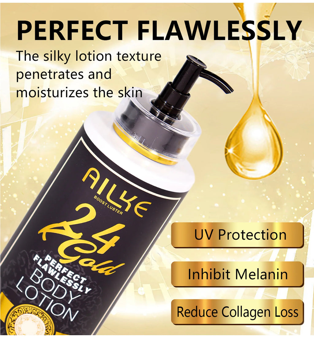 AILKE 24k Gold Perfect Flawlessly Body Lotion, Whitening, Inhibit Melanin, Moisturizing, UV Protect, With Nicotinamide Vitamin C