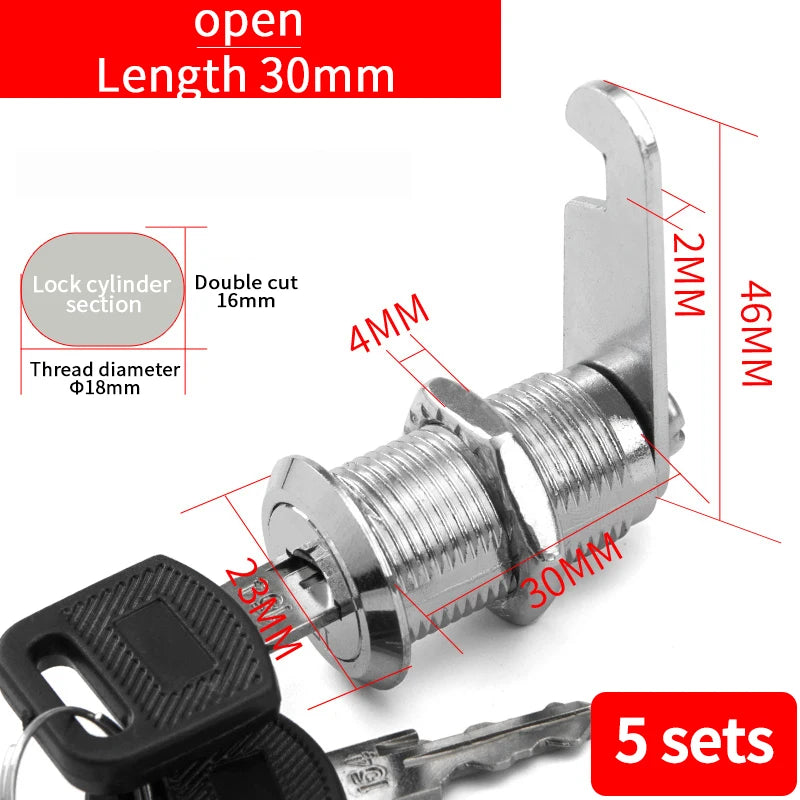 5/20SETS Metal Cylinder Cabinet Security Locker Cam Lock With 2 Keys Same Key Different Key Security Mailbox Lock Drawer 16mm
