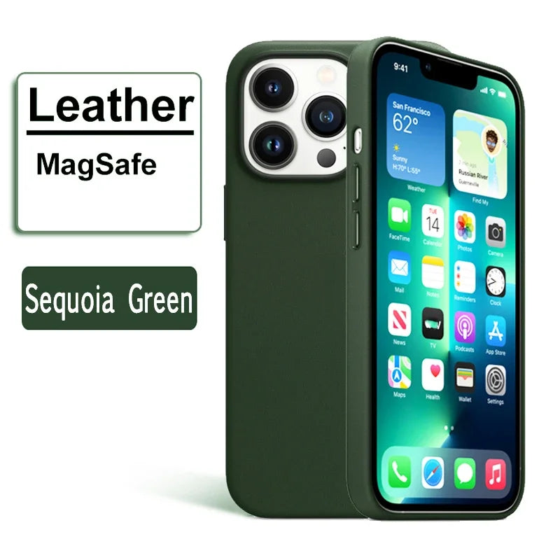 MagSafe Leather Phone Case for iPhone 17 Pro - Slim Shock-Absorbing Cover Green with Box Packing Tidesmit