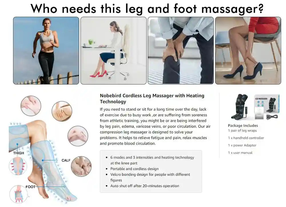 Leg Air Compression Massager With Heat - Portable Relaxation Therapy Relaxation Treatment Tidesmit