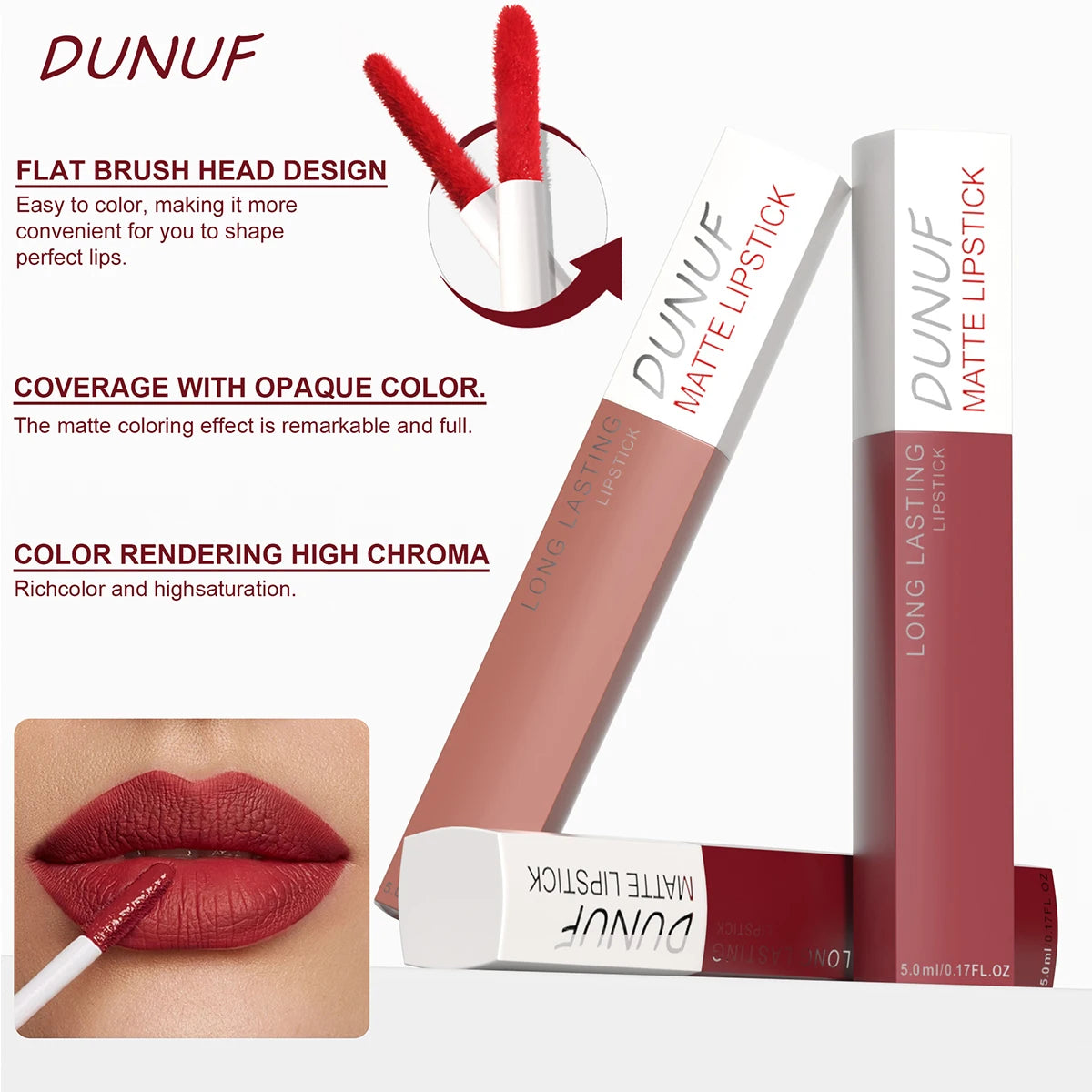8pcs matte liquid lipstick set with high-chroma, waterproof, long-lasting nude and red shades for full-coverage lips.