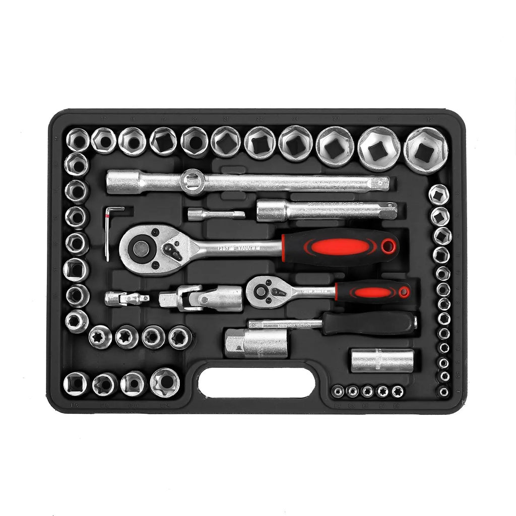 108-Piece Socket Spanner Set Cr-V Ratchet Wrench Set Ratchet Box with 1/4 &1/2 Inch 72 Teeth Reversible Ratchet Hexagonal Socket