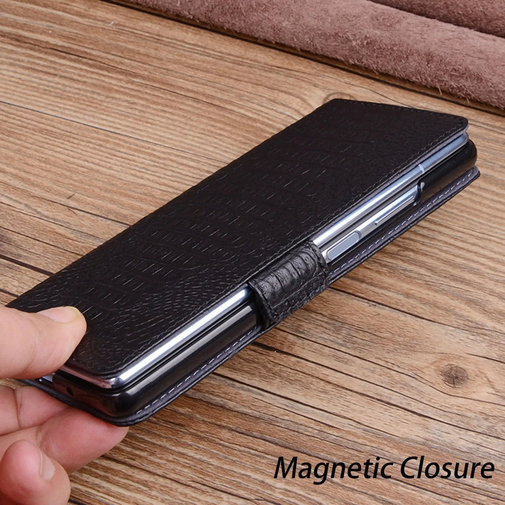 Samsung Galaxy Z Fold 7 Leather Case: Crocodile Texture Slim Fit Cover Tidesmit