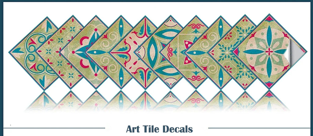 Dark Grey Vintage Boho Floral Tile Stickers Self Adhesive Glossy PVC Waterproof Decals Cabinet Kitchen Bath Wall Backsplash Deco