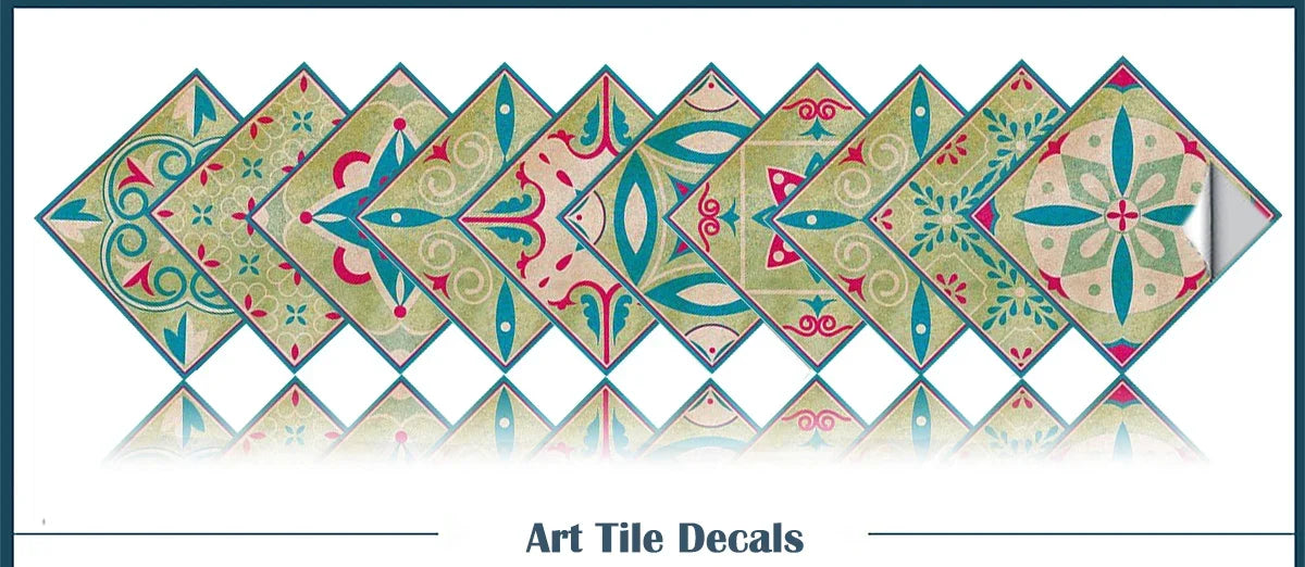 Dark Grey Vintage Boho Floral Tile Stickers Self Adhesive Glossy PVC Waterproof Decals Cabinet Kitchen Bath Wall Backsplash Deco
