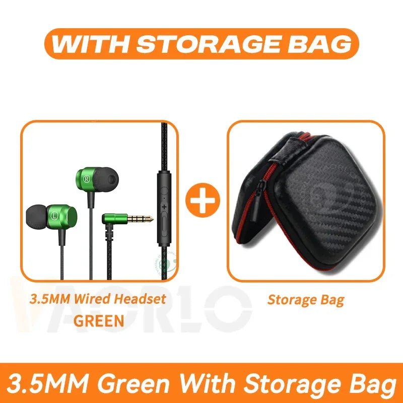 Metal Magnetic Gaming Earbuds 90° L Elbow Digital Type-C/3.5MM AUX 9D Surround HIFI Heavy Bass Music Headset For Samsung Android 3.5MM Green With Bag Tidesmit