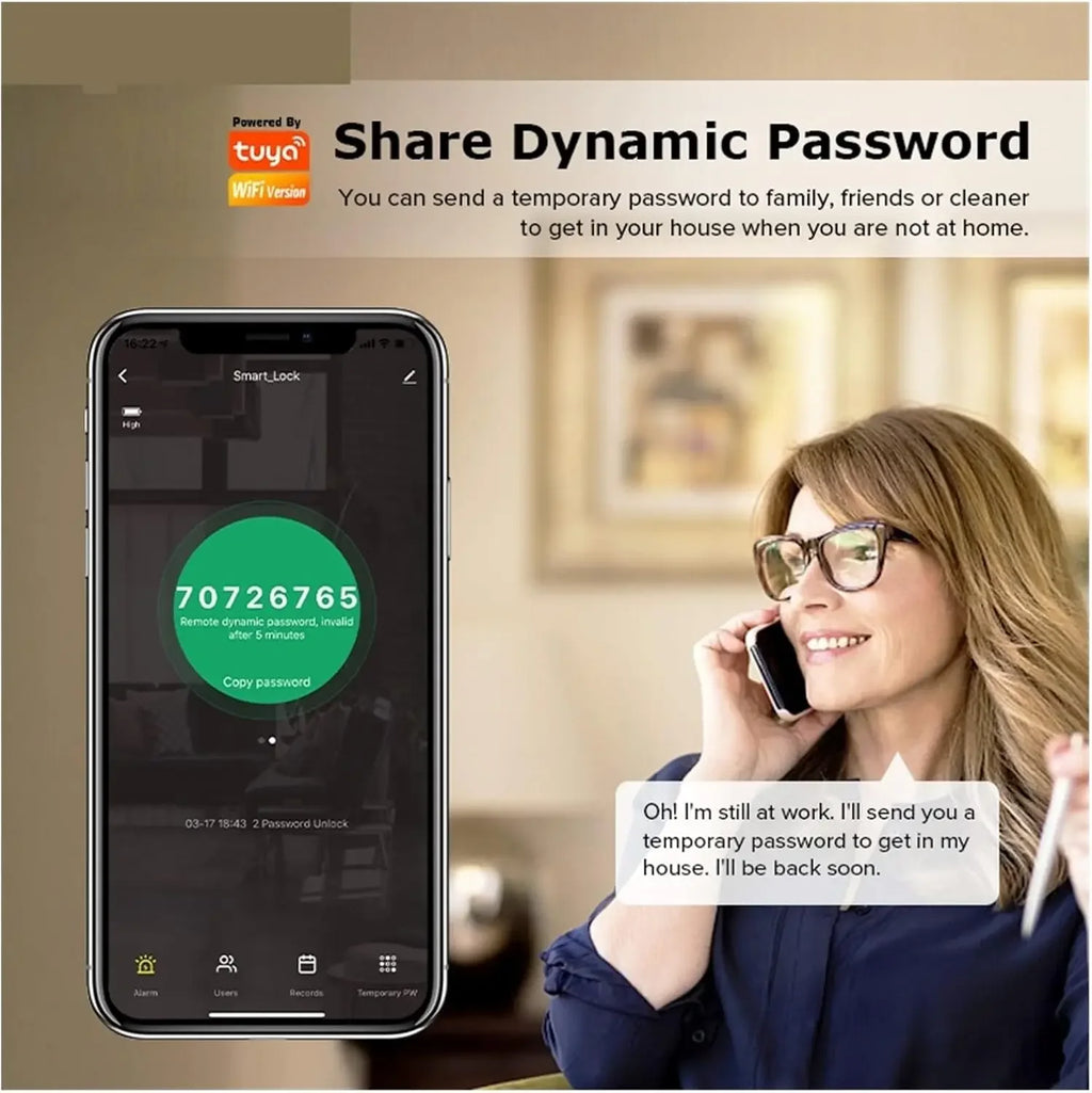 5-in-1 Smart Door Lock with Fingerprint Biometric, Wi-Fi, Tuya APP Control, Touchscreen Keypad – Fits 35-60mm Thick Doors