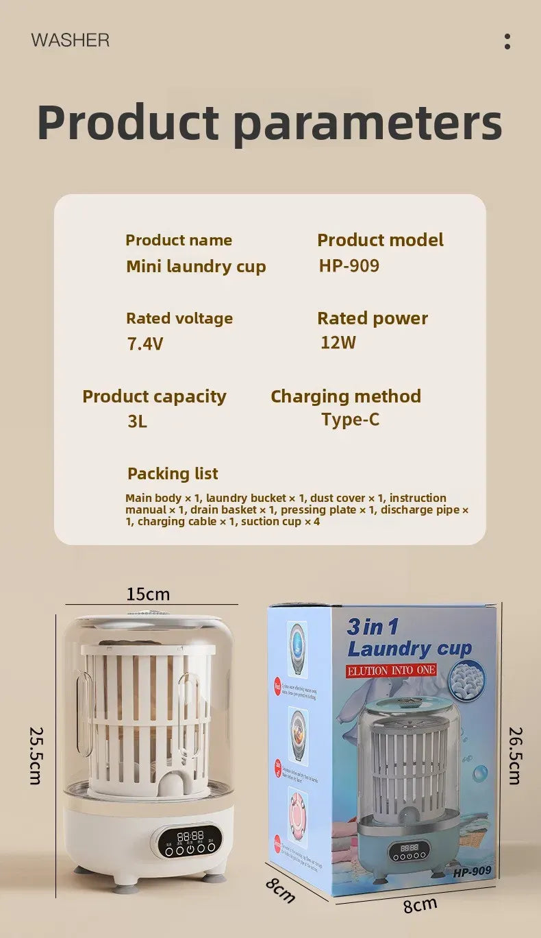 HUIBAOGE Mini Portable Washing Machine USB 20V