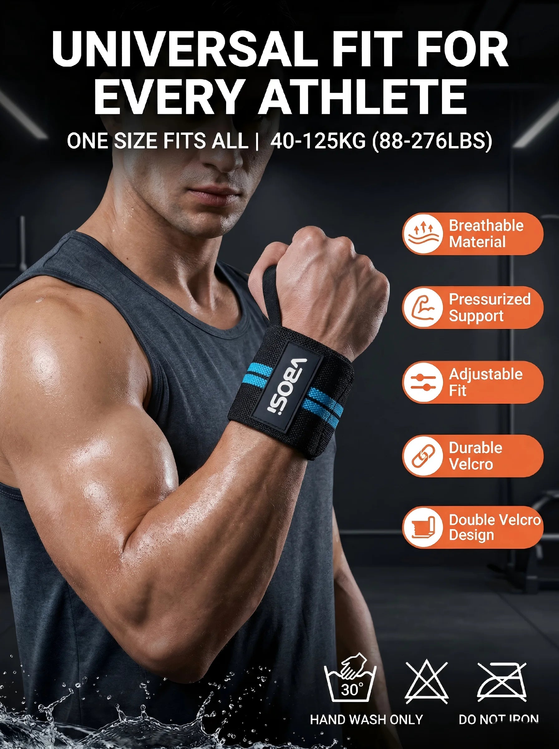 VBOSI Adjustable Wrist Support Brace with Thumb Loop,Heavy Duty Wrist Wraps for Powerlifting, Weight Training&Injury Prevention