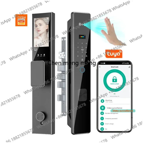 WiFi smart face recognition door lock with keypad, fingerprint sensor, and app control phone