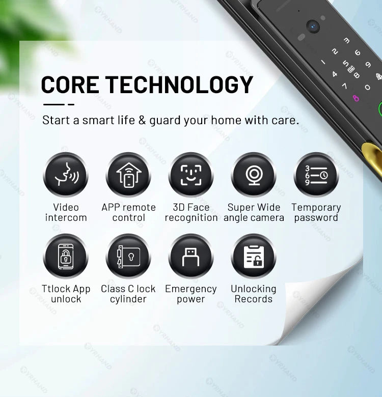 3D Face Recognition Smart Fingerprint Door Lock With  Camera Remote APP Real time intercom For Smart Home