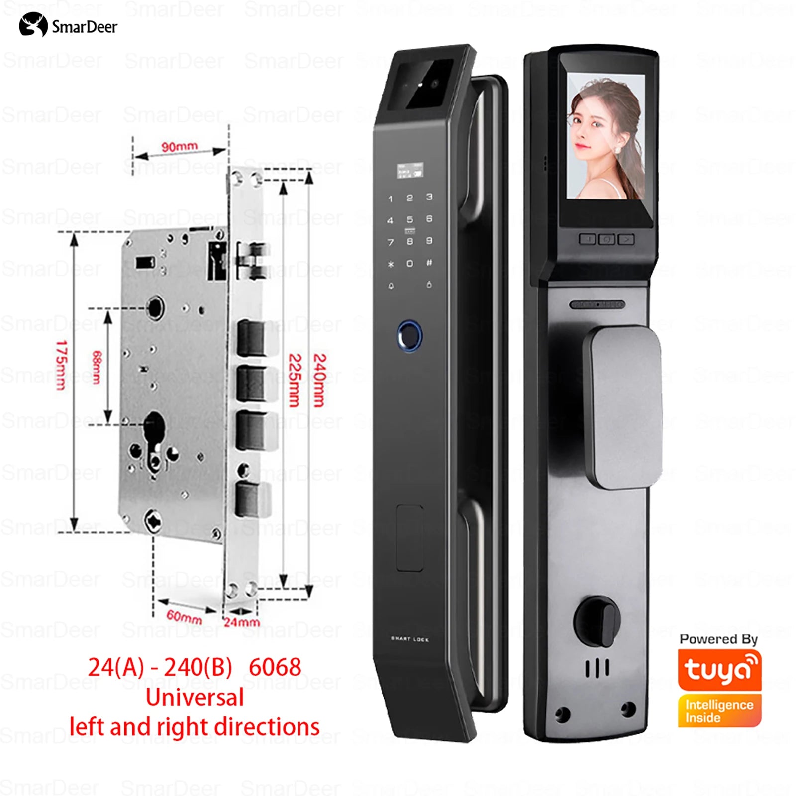 SmaerDeer Smart lock with Camera 3D Facial Recognition Electronic Door Lock with Visual Doorbell for Video Surveillance