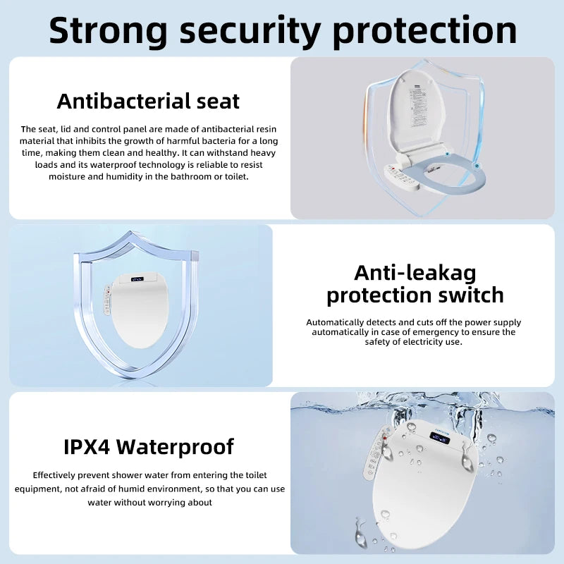 Smart Toilet Seat Cover - Water&Energy Saving, Instant Heating, Self-Cleaning, LED Night Light-Efficient Hygienic Bathroom Lid