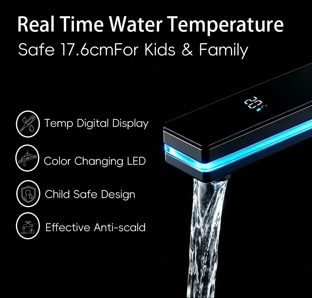 LED Digital Display Bathroom Faucet Deck Mounted Hot Cold Water Mixer Tap Smart Bathroom Sink Faucets Vanity Washbasin Faucet