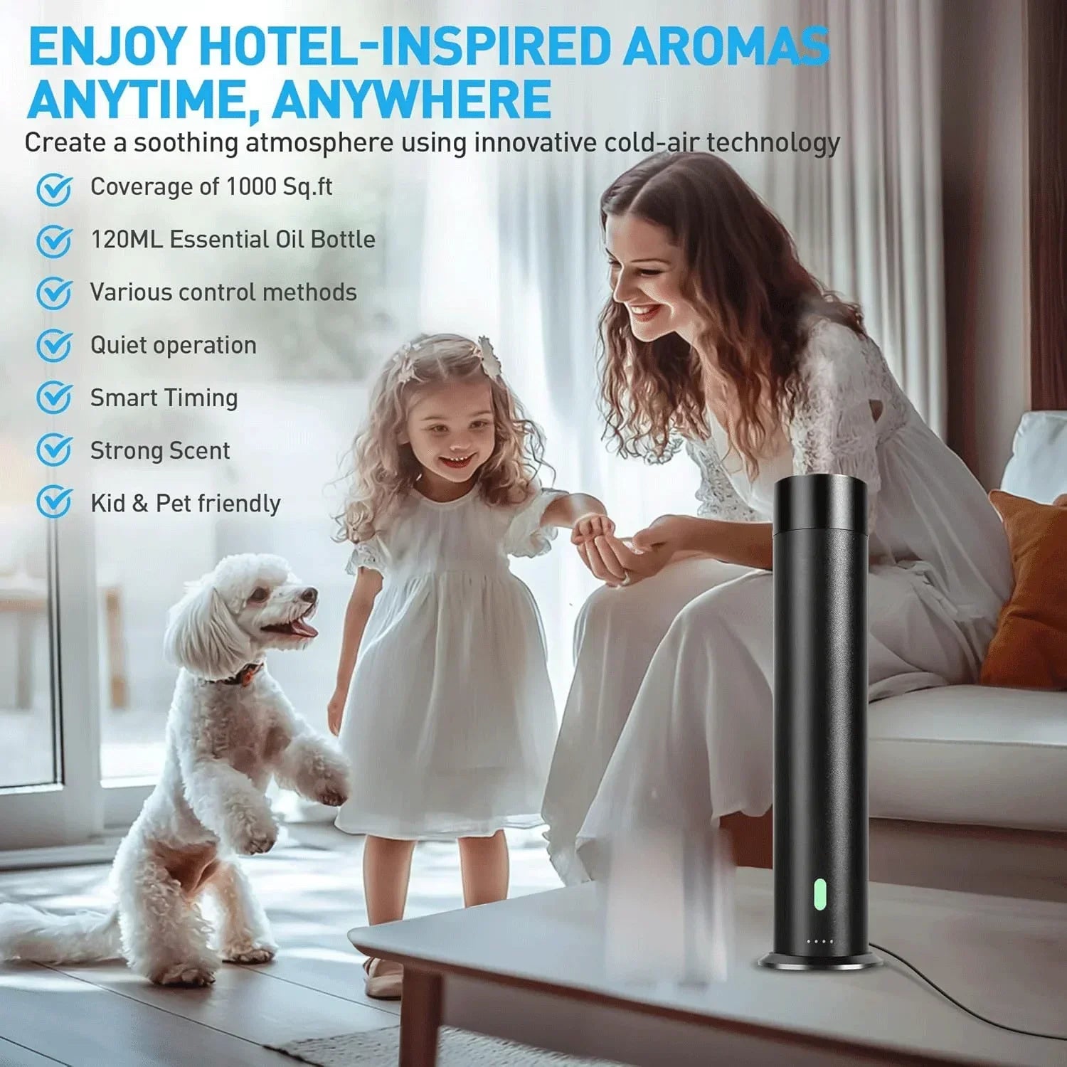 Coverage 1000 Sq.ft  Fragrance Diffuser 120ML Aroma Diffuser Smart Timing Remote Waterless Essential Oil Diffuser Large Room