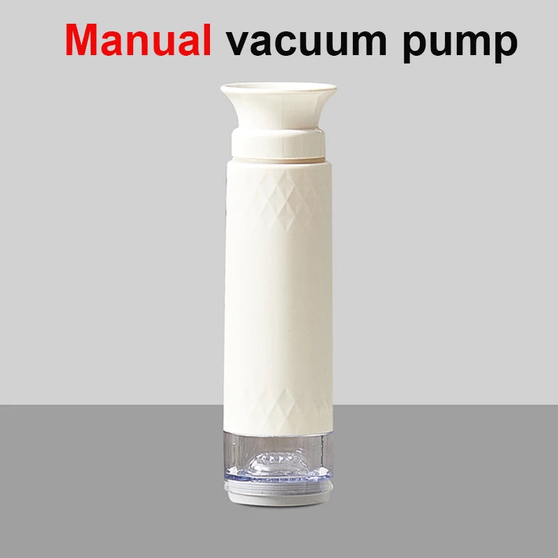 Manual vacuum pump for airtight storage containers, white