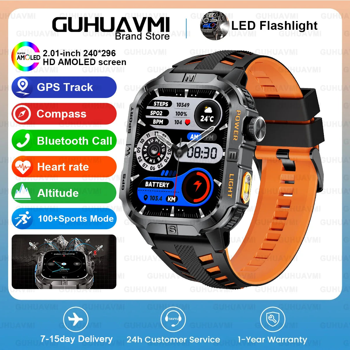 2026New Outdoor Military Men's Smartwatch, Equipped With GPS LED Lighting, Compass, Wireless Communication IP68 Waterproof Watch