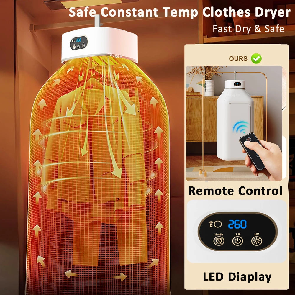 Tidesmit portable electric clothes dryer featuring intelligent timed UV sterilization and folding design, side view 9