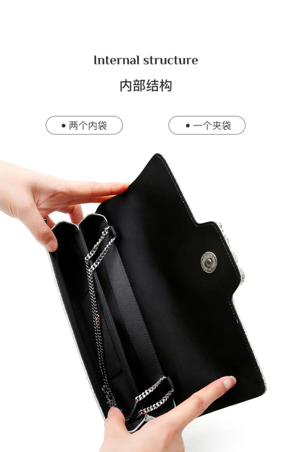 2025 New Fashionable Silver sequined Women's One Shoulder Chain Women's Bag  Luxury Designer Elegant Rhinestone Banquet Handbag