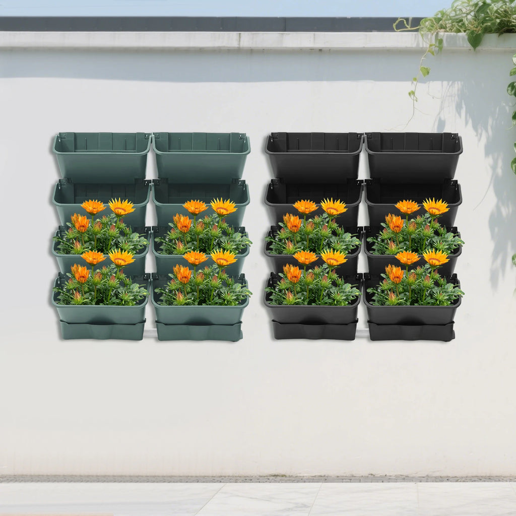 8PCS Wall-Mounted Planter, Vertical Garden Planter, Wall-Mounted Planter for Indoor and Outdoor Decor Black/Green
