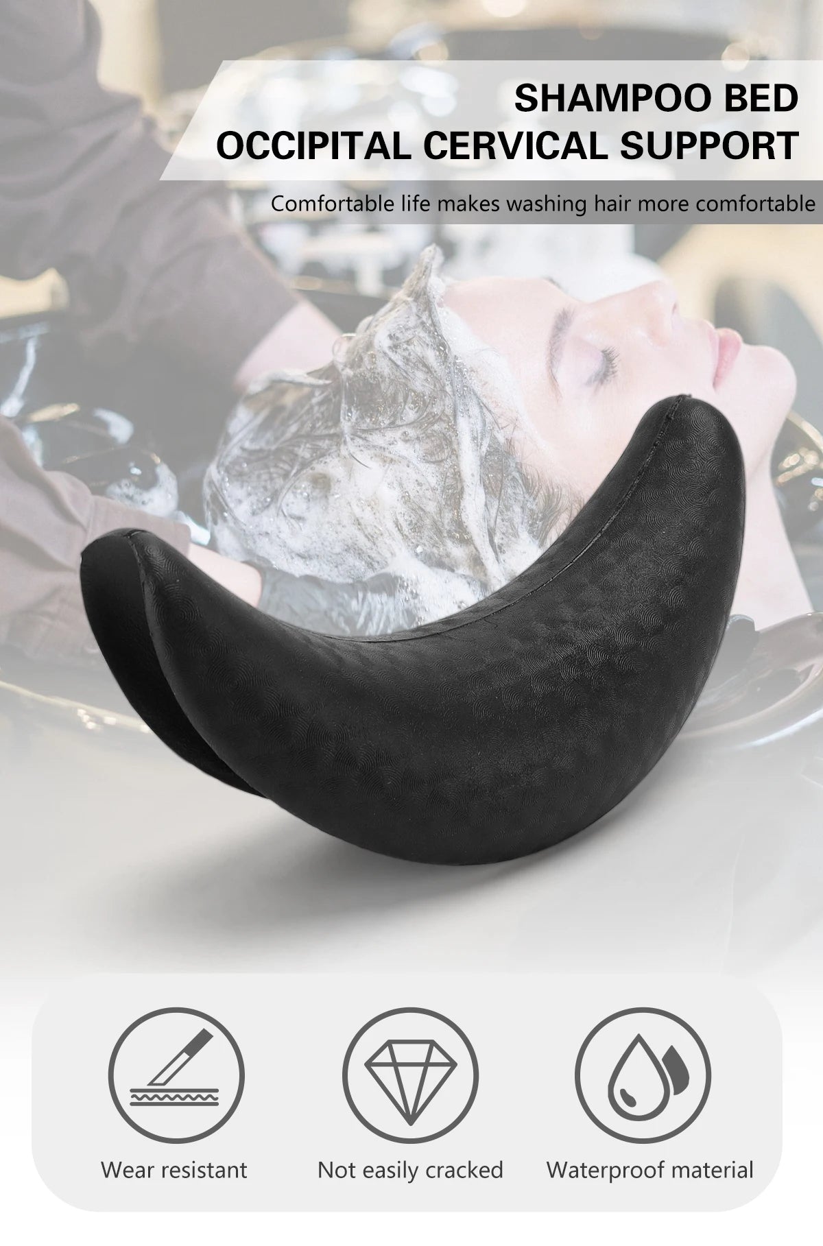 Silicone Shampoo Bowl Neck Rest Pillow - Ergonomic Salon Cushion Black Massage Chairs Tidesmit