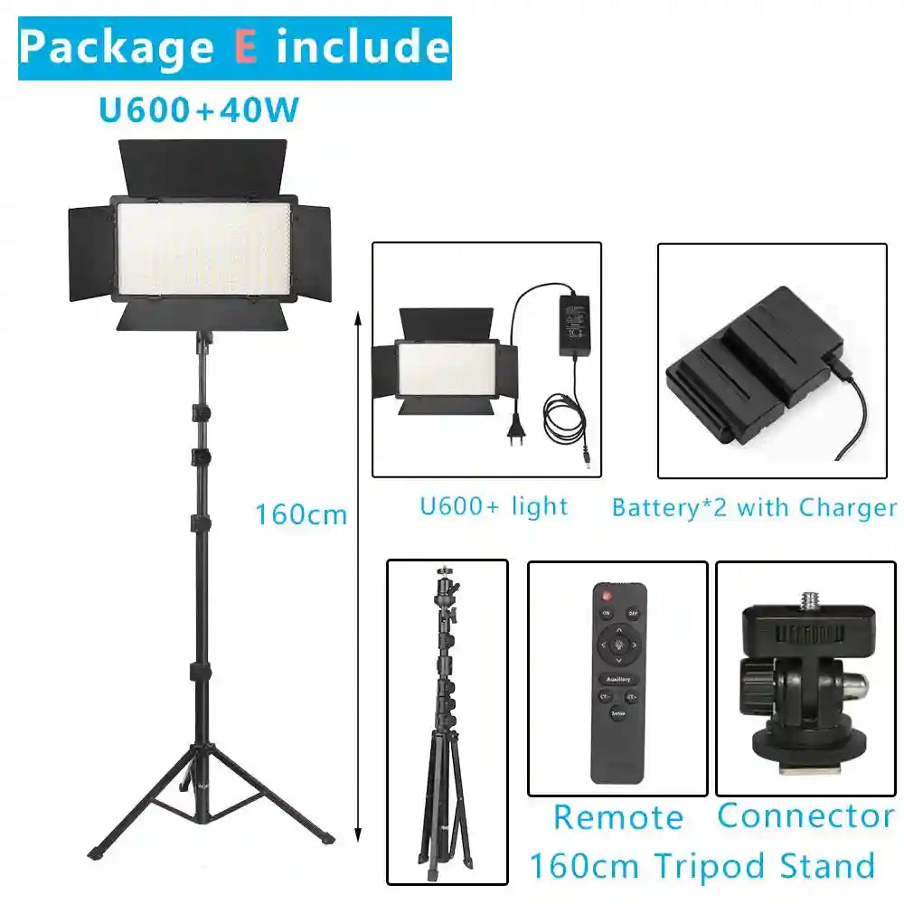 LED Video Light with Tripod Stand - Dimmable Bi-Color Studio Kit NA-U600-16BC Tidesmit