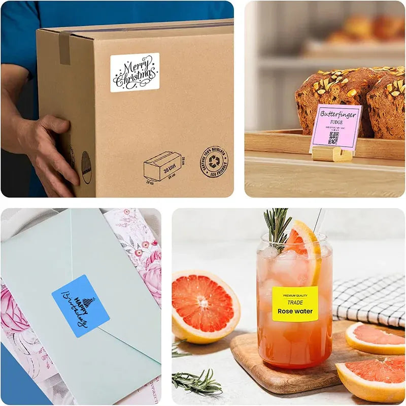 Thermal label sticker labels on kraft gift boxes and small product tags