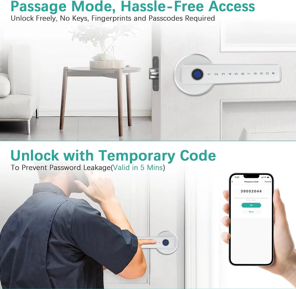 Bluetooth Fingerprint Door Handle Lock Tuya Smart Life App PIN RFID Card Mechanical Key for Home Apartment Office