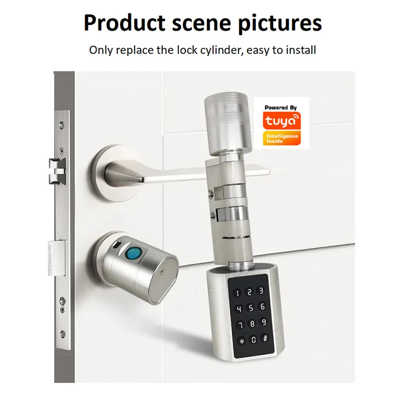 XSDTS Cylinder Electronic Smart Door Lock  Tuya APP Fingerprint Digital Keypad Key Card Remote Control Adjustable Home Apartment