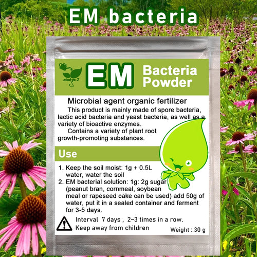 The item pictured is an organic soil fertilizer powder, not a mushroom adaptogen supplement.