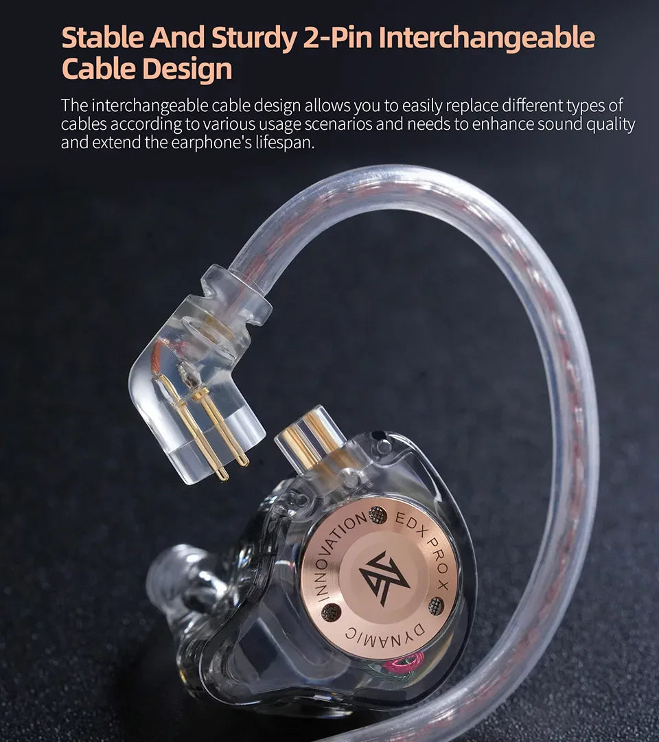KZ EDX PRO X Wired Earphones Dynamic Drive HiFi Stereo Bass Sound Earbud Music Noise Cancelling Gaming Headset Detachable Cable Tidesmit