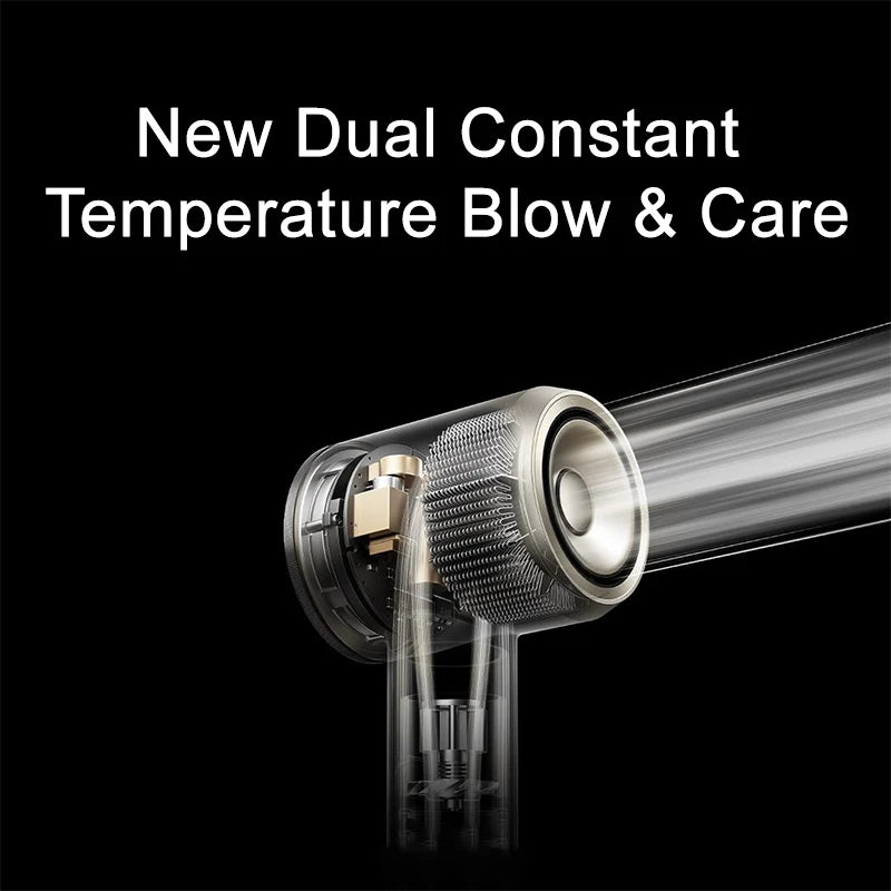 MIJIA Pro hair dryer internal mechanism showing dual constant temperature air flow technology for fast, safe drying.