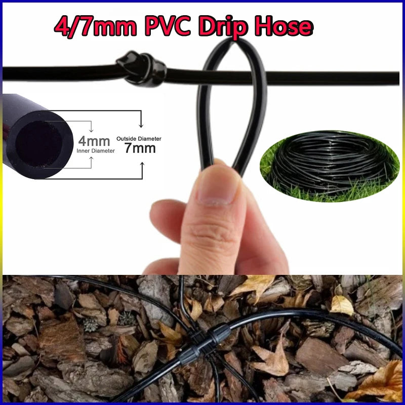 DIY Micro Irrigation Kit 4/7mm PVC Hose PP Adjustable Flow Dripper + Fixing Ground Stake Home Potted Garden Watering System Part