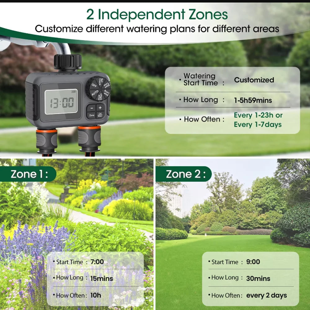 Gardening Independent Dual Zone LCD Display Watering Timer Irrigation Kit Garden Foldable Adjustable Ground Plug Atomized Spray