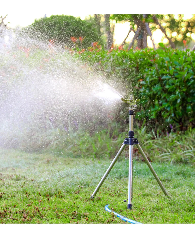 360° Rotating Tripod Sprinkler, Zinc Alloy Adjustable Automatic Water Sprinkler for Lawn Garden Vegetable Irrigation