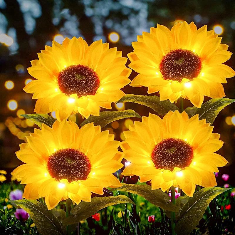 2/4 PCS Solar Powered Sunflower Light 3 Head Outdoor Waterproof LED Ground Insert Lawn Lamp For Garden Lawn Courtyard Decoration