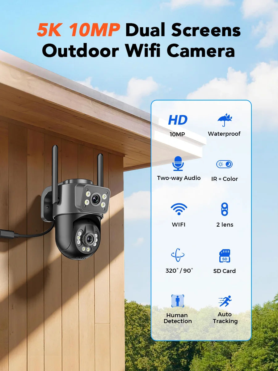 BESDER 5K 10MP PTZ Wifi Camera AI Auto Tracking 5G Dual Band Outdoor Dual Lens 8MP 4K CCTV Security IP Camera Wifi6 Cam Audio