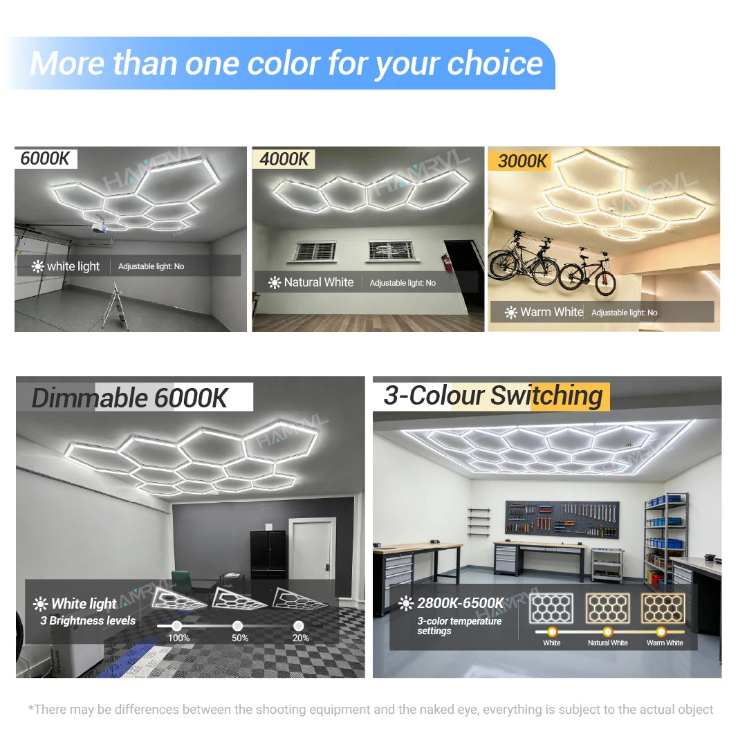 LED Rectangle Lighting 4S car showroom Barber Workshop Office Desk Ceiling Lamp Color change Dimmable Garage Hexagon Lights Gym