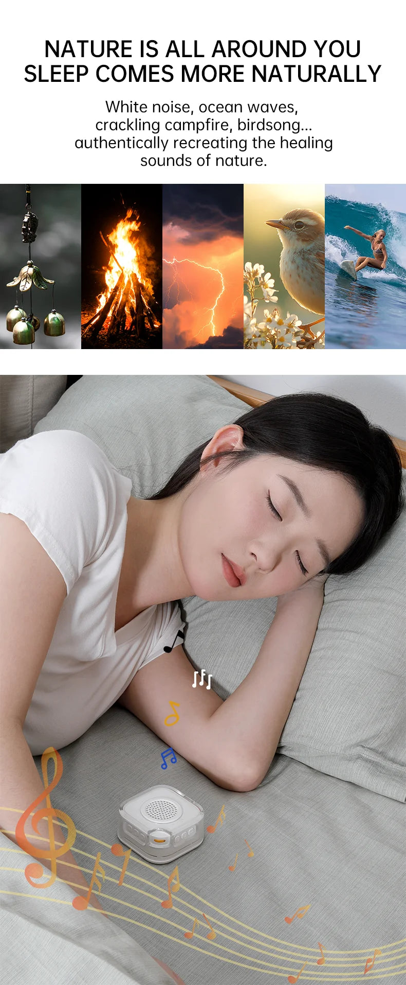 White Noise Machine with Bluetooth Function, Bluetooth Speaker, Sleep Aid Machine with Night Light for baby Adults
