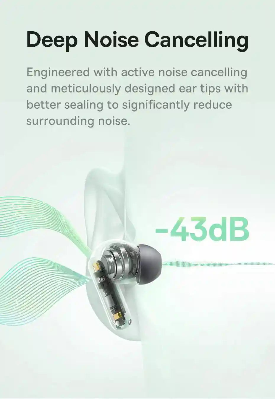 Tidesmit Wireless Headphones - 43dB Active Noise Cancellation, Black/White Tidesmit