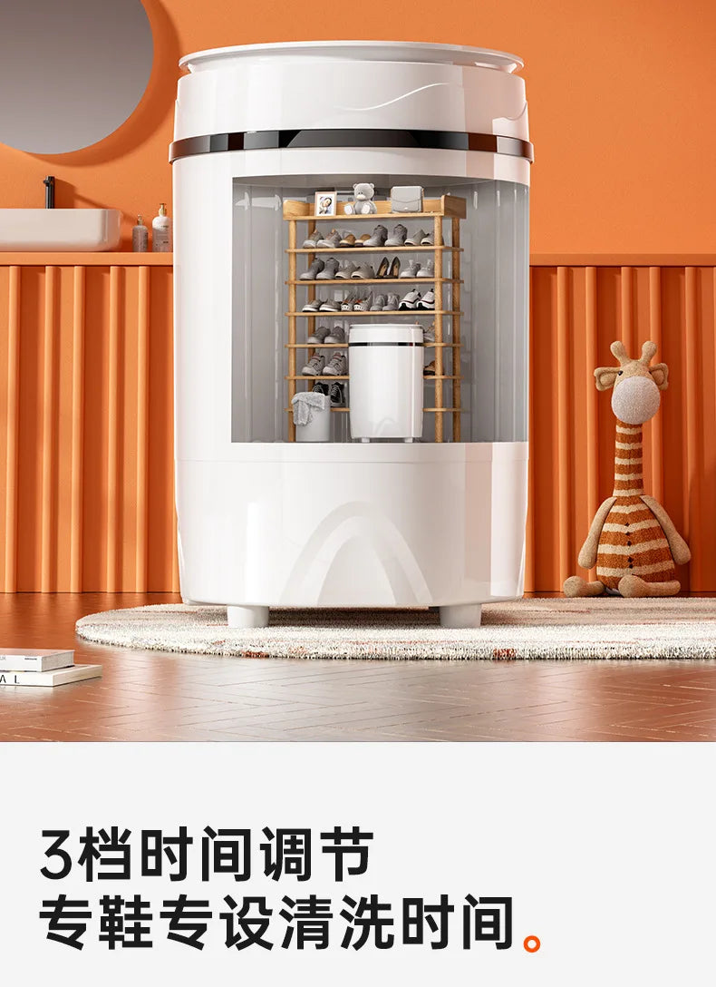 Tidesmit P4-3 automatic mini shoe washing machine for sneakers and socks, side angle view of portable laundry device