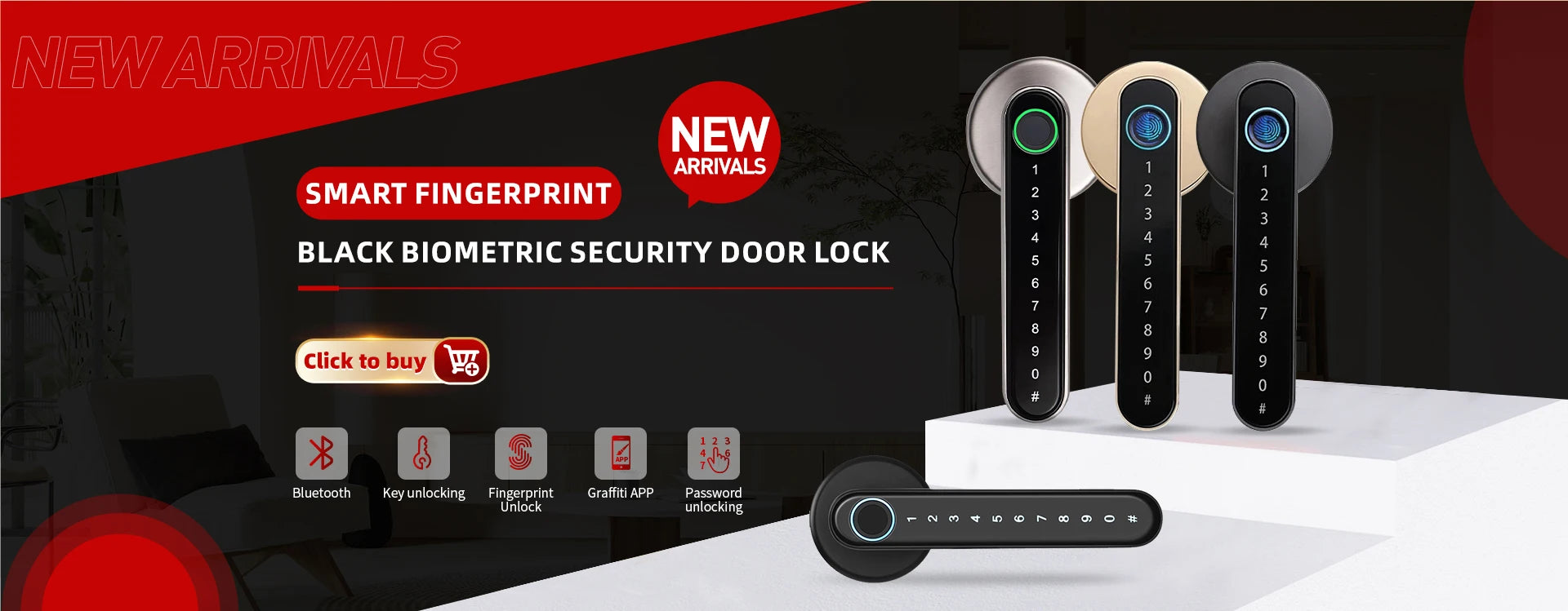 NAIERDI 5-in-1 Smart Fingerprint Door Lock Tuya APP Bluetooth Keypad IC Card Keyless Digital Door Knob for Hotel Office Bedroom