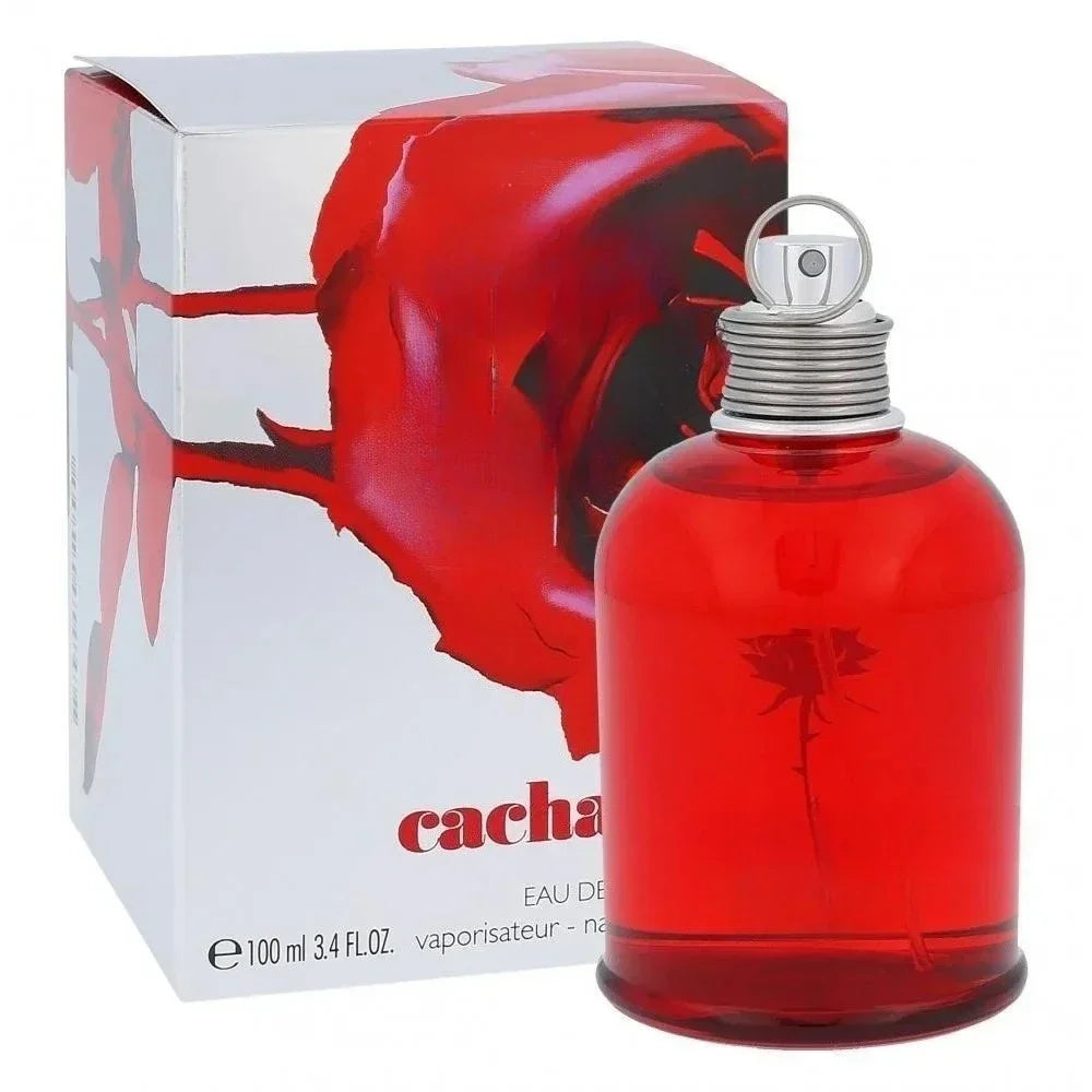 Cacharel Amor Amor EDT 100ml: red rose-scented floral perfume for women in a sleek, round glass spray bottle.