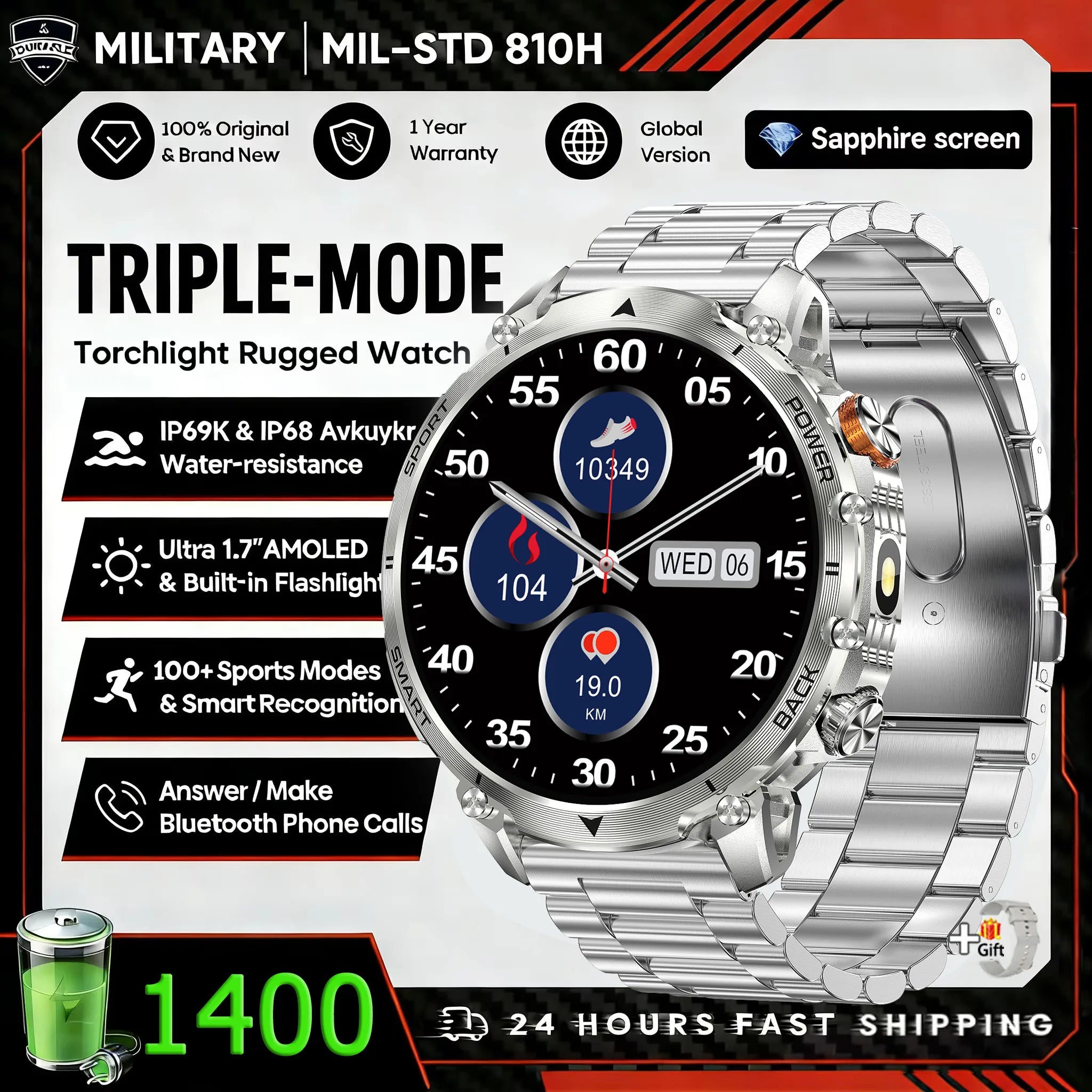 New outdoor GPS path 1.46"100+sport Bluetooth calling Smart Watch IP68 Waterproof Sports Run tracker Outdoors Compass Smartwatch