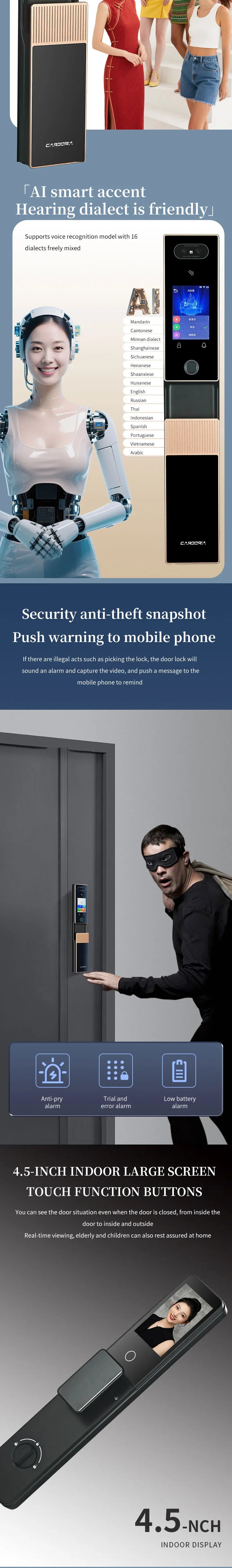 Cardoria Fully Automatic AI Dual Screen Camera Dual Electric Palm Vein Door Entry Intelligent Fingerprint Facial Lock Smart Lock