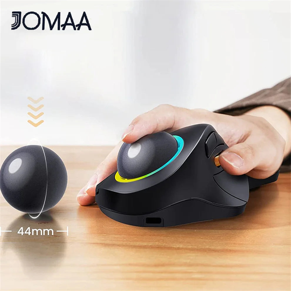 Jomaa RGB Backlit Trackball Mouse Control for Gaming Bluetooth Right Hand Vertical Trackball Mouse for Gamer Windows Mac